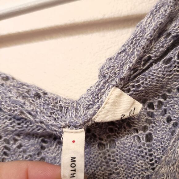 Anthropologie Knit Top Hoodie Size Xs Pointelle Pullover Moth Gray Soft Hooded - Picture 5 of 11